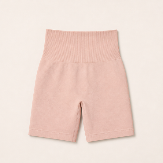 Cinchwell – High-Waist Sculpting Shorts with No-Roll Waistband + 50% OFF Pink