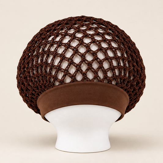 Curlanest – Roomy Mesh 3-Pack Satin-Band Hair Caps for Curls & Braids + 50% OFF Brown