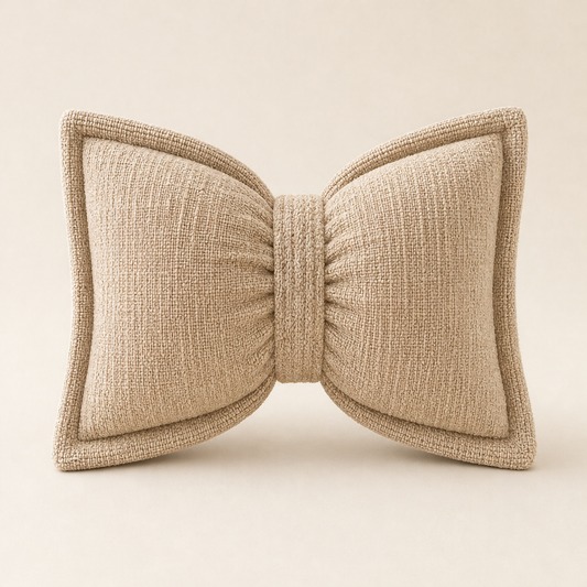 Bowveille – Sculptural Chenille Bow Throw Pillow with Insert + 50% OFF Beige