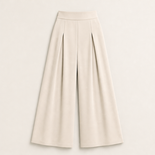 Fauxline – High-Waist Pleated Wide-Leg Pants + 50% OFF Beige
