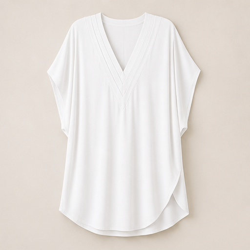 Vellora – Pleated V-Neck Batwing Sleeve Midi Dress White