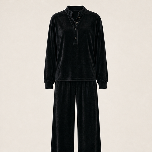 Velourin – Wide-Leg Velour Two-Piece Loungewear Set + 50% OFF Black