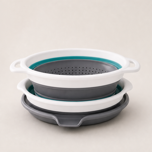 FoldCrate – Collapsible 3-Piece Colander Set with Draining Base + 50% OFF Teal