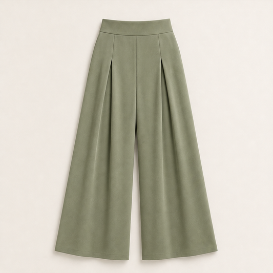 Fauxline – High-Waist Pleated Wide-Leg Pants + 50% OFF Olive