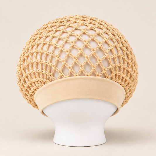 Curlanest – Roomy Mesh 3-Pack Satin-Band Hair Caps for Curls & Braids + 50% OFF Beige