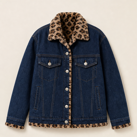 Savann Row – Reversible Leopard Lined Oversized Denim Jacket + 50% OFF Navy