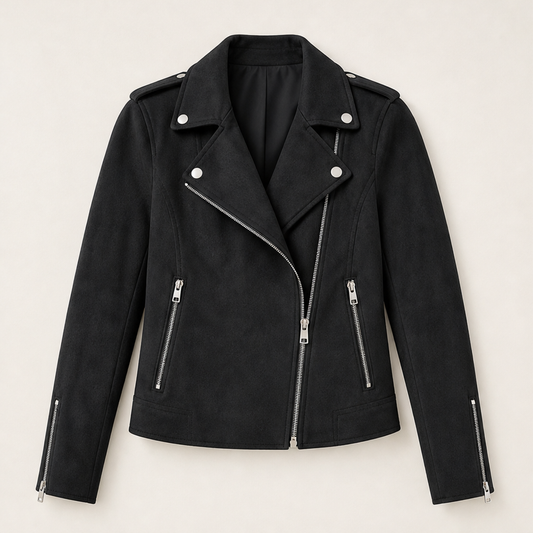 Mottley – Slim-Fit Faux Suede Moto Jacket with Metal Hardware + 50% OFF Black