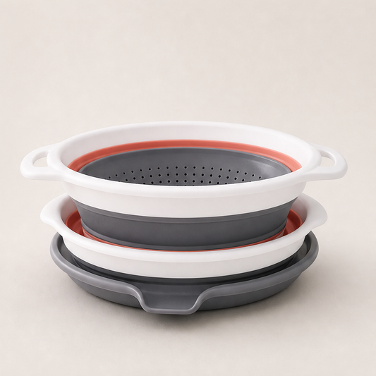 FoldCrate – Collapsible 3-Piece Colander Set with Draining Base + 50% OFF Red