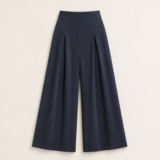 Fauxline – High-Waist Pleated Wide-Leg Pants + 50% OFF Navy