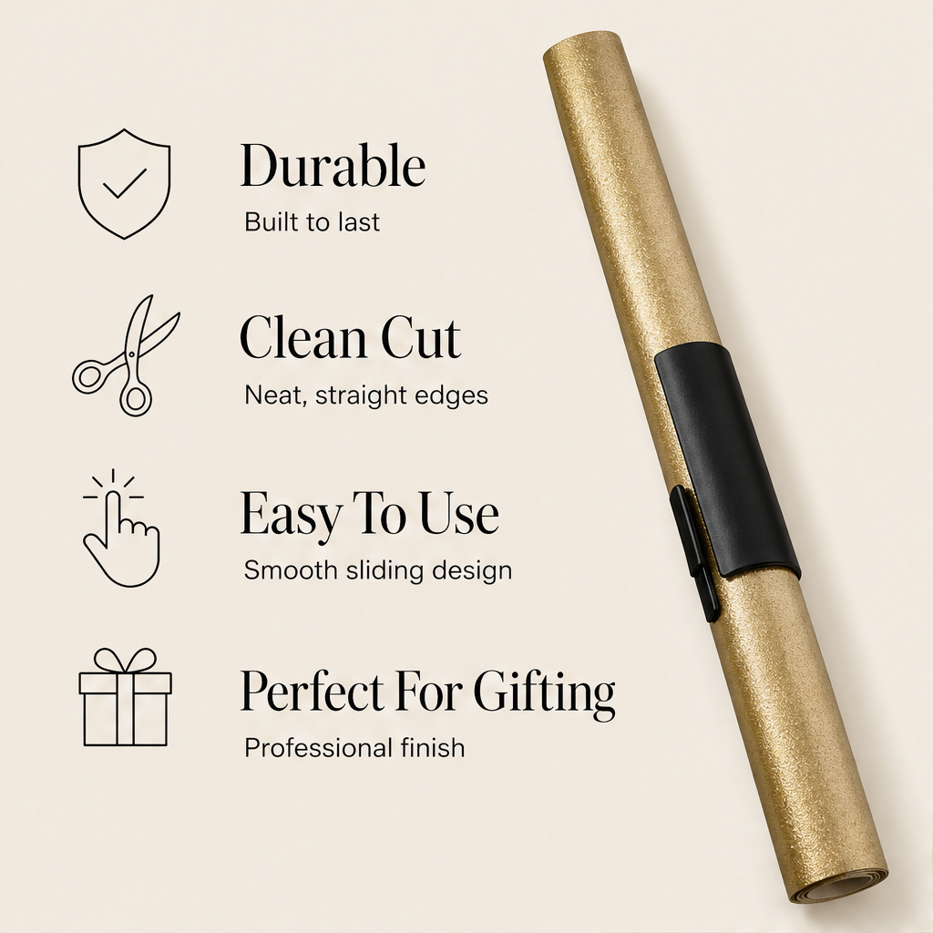 GlideSnip – Hidden-Blade Wrapping Paper Roll Cutter + 50% OFF features