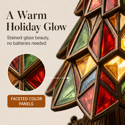 Amberglow Hollis – Stained-Glass Style Lit Christmas Tree Table Lamp + 50% OFF features