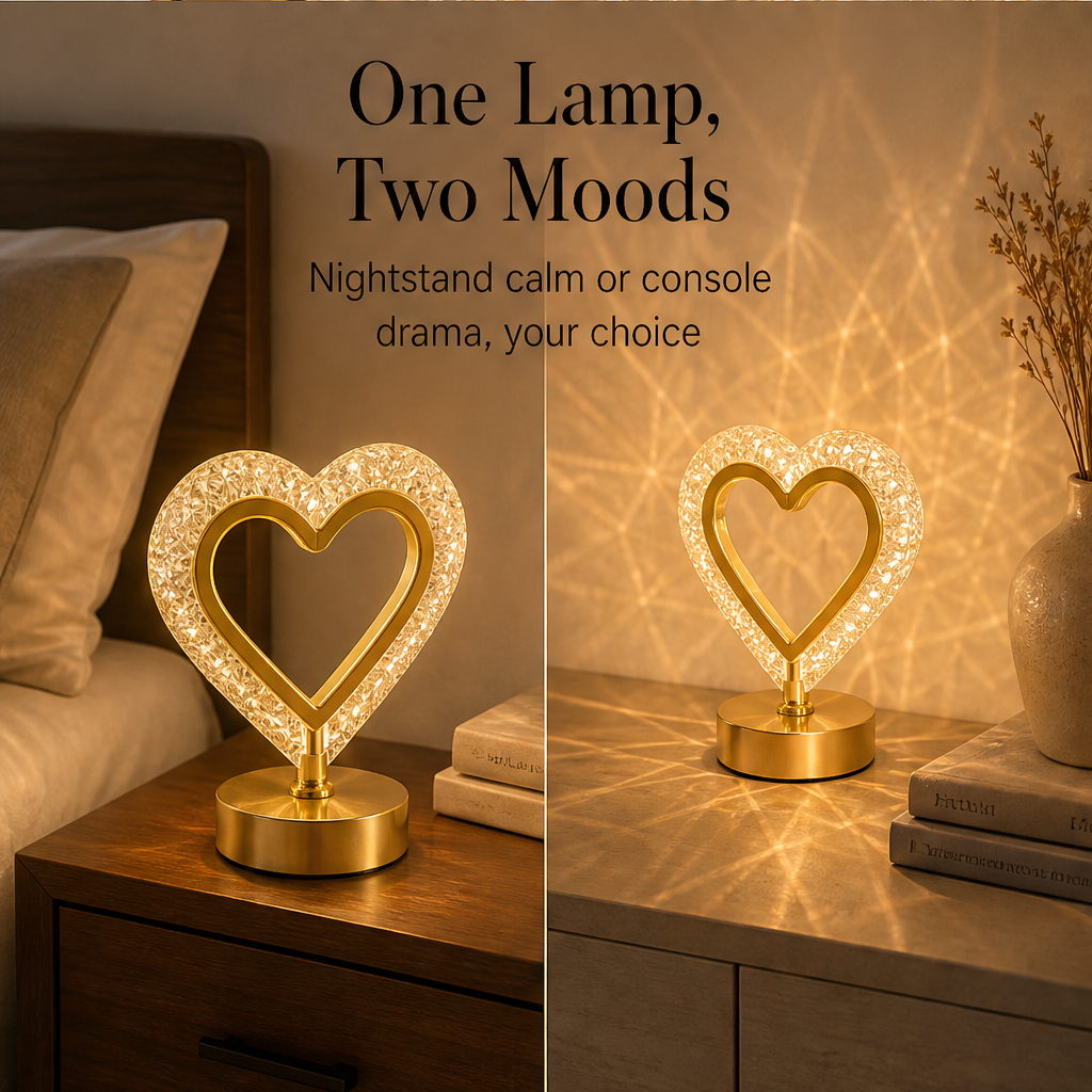 Luxelume – Faceted Crystal Heart Touch Night Light, 3-Tone Glow + 50% OFF detail