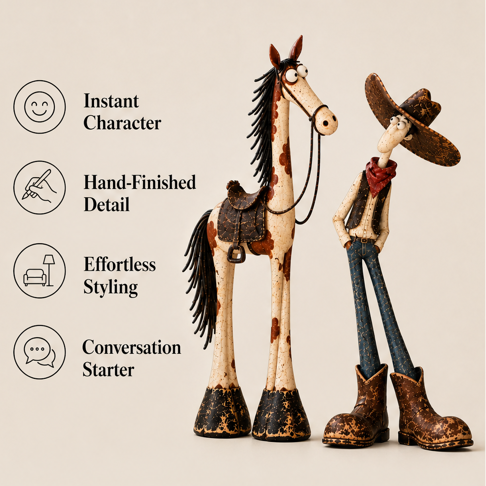 Barnwick – Hand-Painted Cowboy & Horse Figurine Duo + 50% OFF features