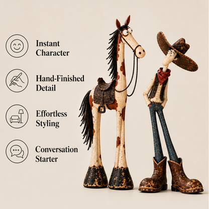 Barnwick – Hand-Painted Cowboy & Horse Figurine Duo + 50% OFF features