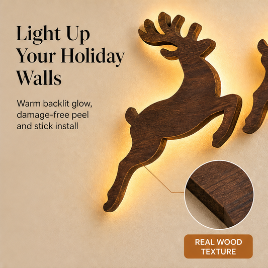 Hearthwick – Peel-and-Stick LED Wooden Santa Sleigh Wall Decor + 50% OFF features