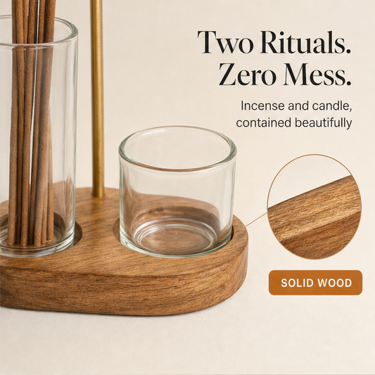 Ashendale – Wood Base 2-in-1 Incense & Candle Holder + 50% OFF features