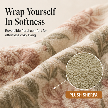 Blossette Home – Reversible Sherpa Floral Throw Blanket features
