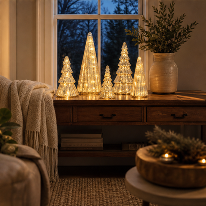 Glowmere – Mercury Glass LED Christmas Trees, Set of 5 + 50% OFF lifestyle