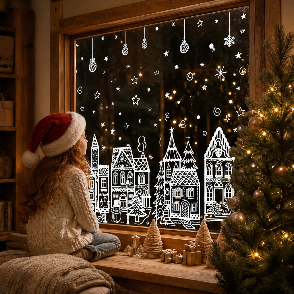 Snowmere – Reusable Static Cling Christmas Village Window Decals + 50% OFF lifestyle
