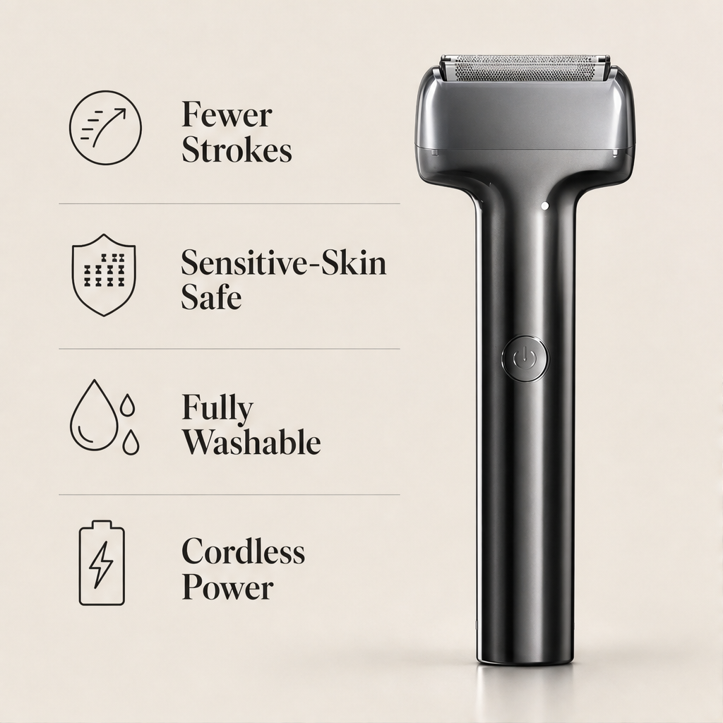 Vellum Shave – Hexagonal Mesh Foil Rechargeable Electric Shaver + 50% OFF features