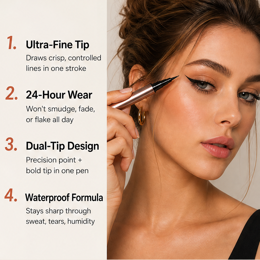 Linoré – Dual-Tip Waterproof Liquid Eyeliner for Precision Wings + 1+1 FREE features