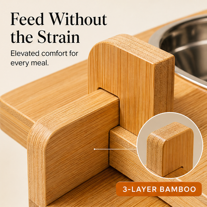 Elevora – Adjustable Height Bamboo Elevated Dog Feeder + 50% OFF features