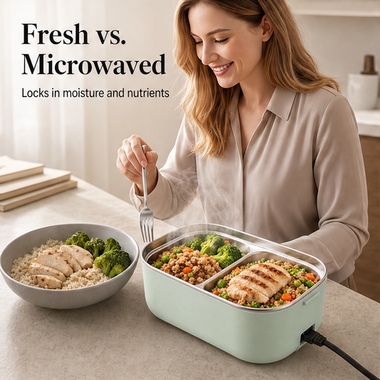 Warmholt – Water-Free Electric Heated Lunch Box with Dual Steel Trays + 50% OFF features