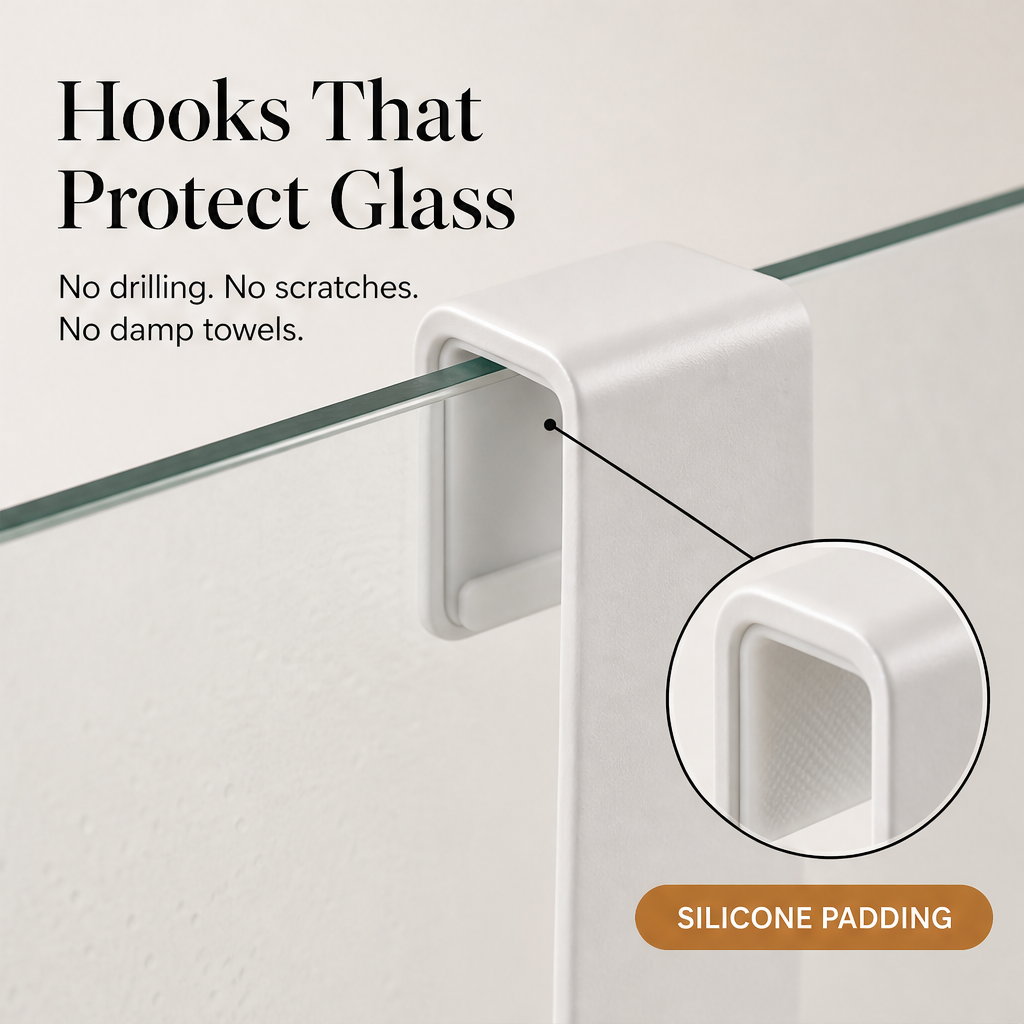 Clearwick – No-Drill Extended Arm Over The Shower Door Hooks + 50% OFF features