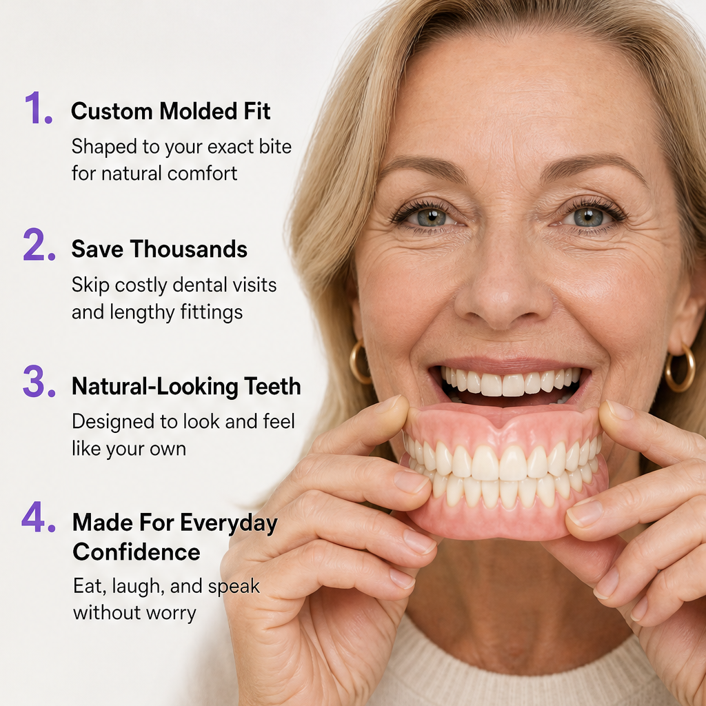 Trufit Dental – Custom-Molded, Natural-Look Denture Set + 50% OFF features
