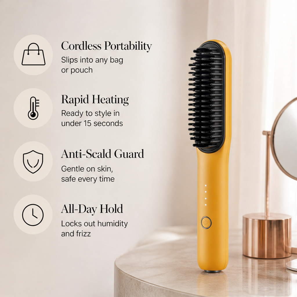 Cresslyn – Cordless Rechargeable Heated Styling Comb for Bangs and Volume + 50% OFF features