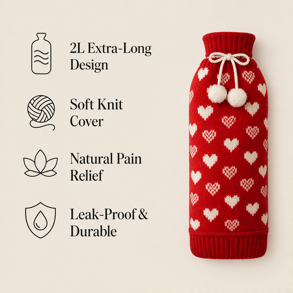 Cozybrae – Extra-Long Knit-Cover Hot Water Bottle for Aches & Cold Nights + 50% OFF features
