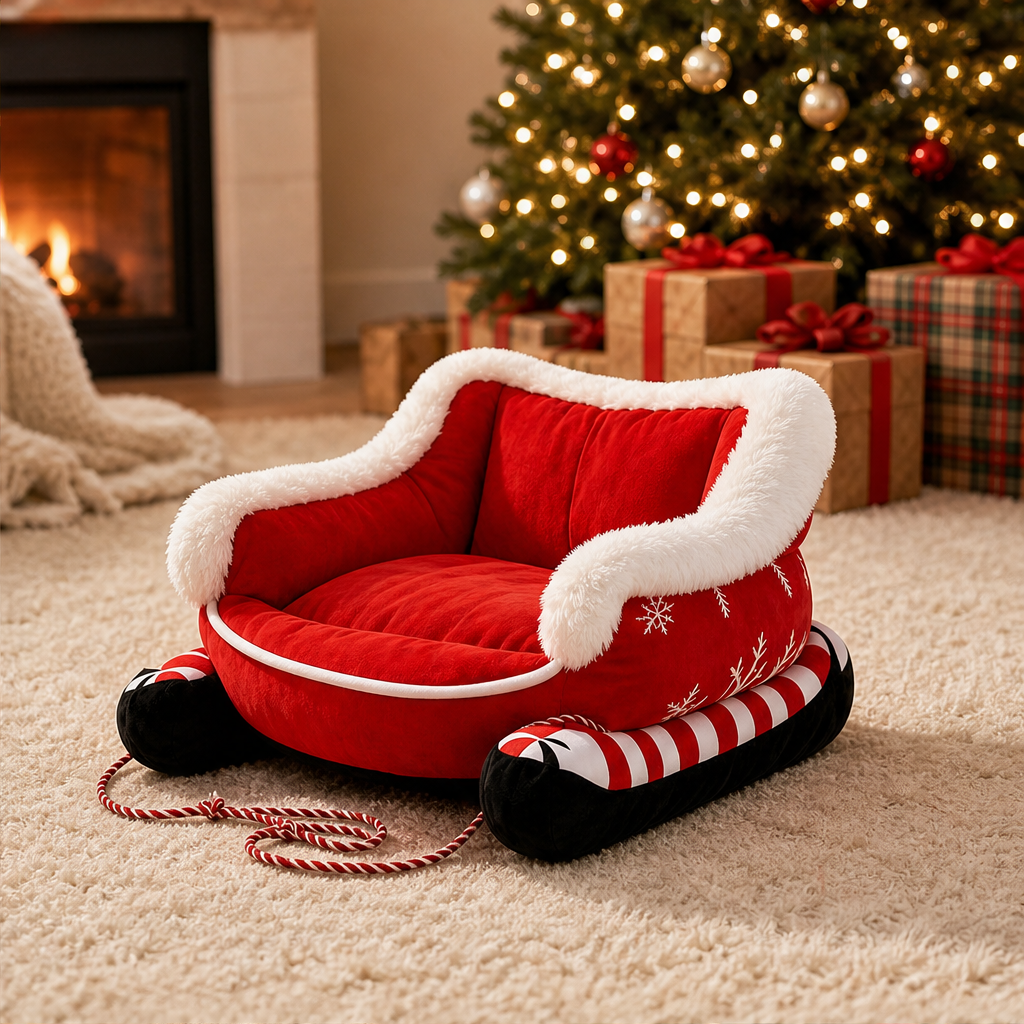 Merryvale – Fleece-Lined Sleigh Design Christmas Pet Bed + 50% OFF lifestyle