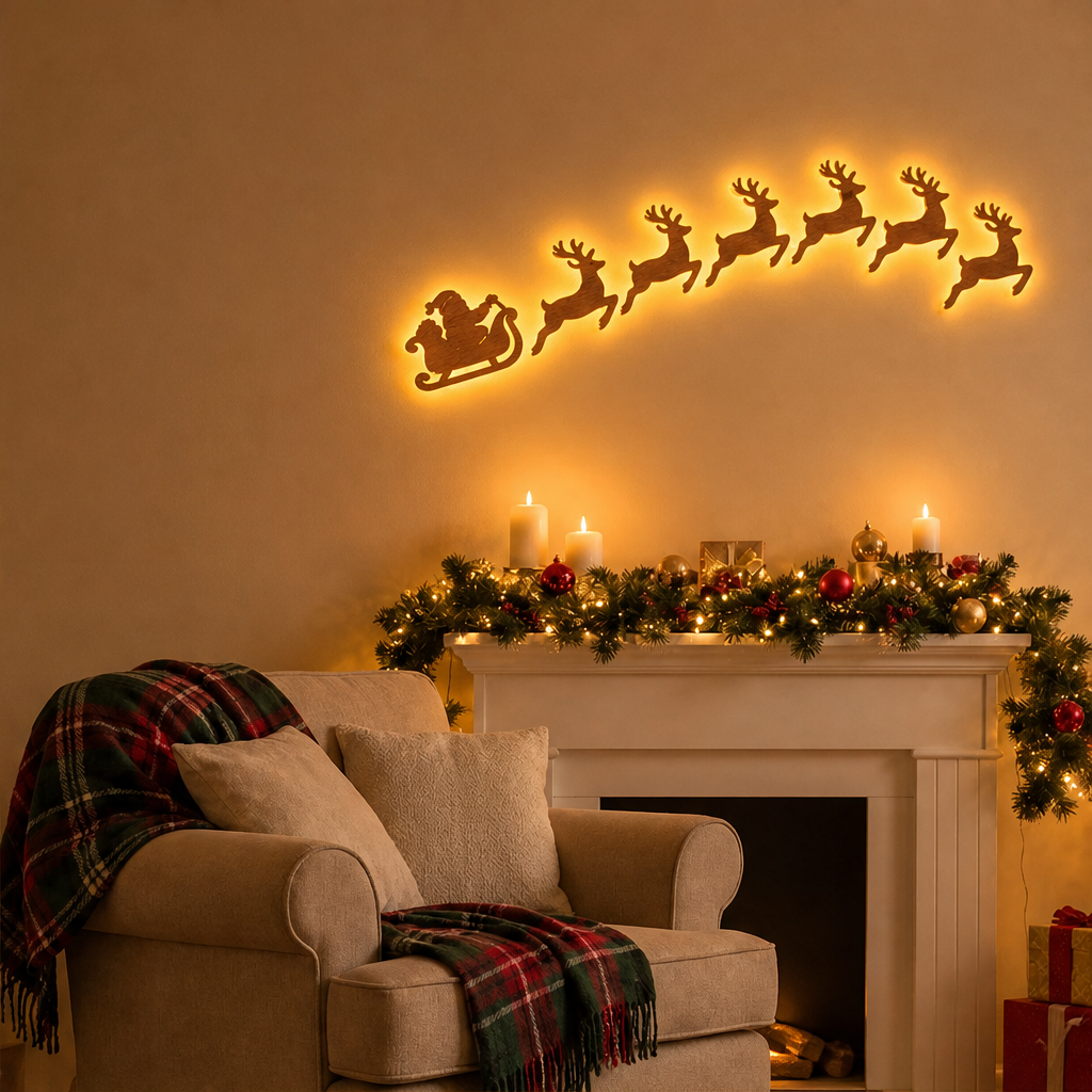Hearthwick – Peel-and-Stick LED Wooden Santa Sleigh Wall Decor + 50% OFF lifestyle