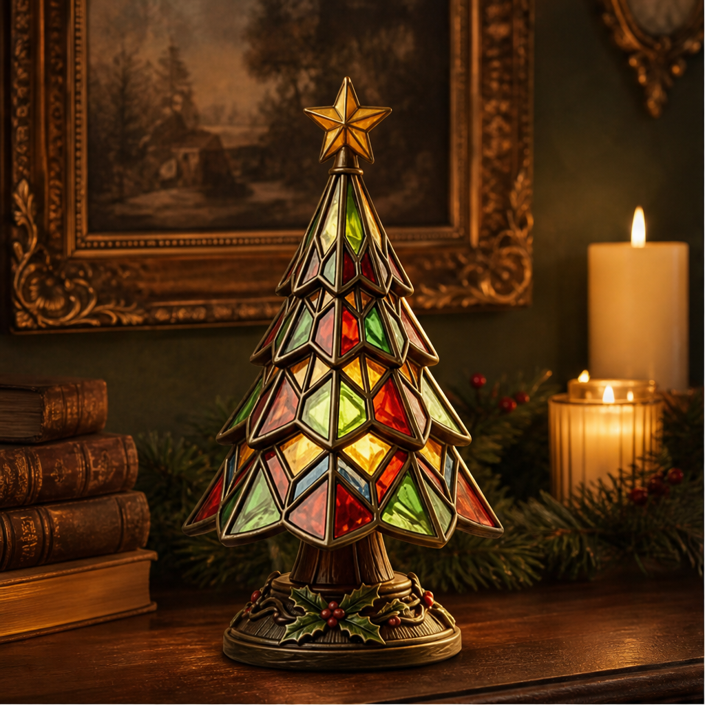 Amberglow Hollis – Stained-Glass Style Lit Christmas Tree Table Lamp + 50% OFF lifestyle