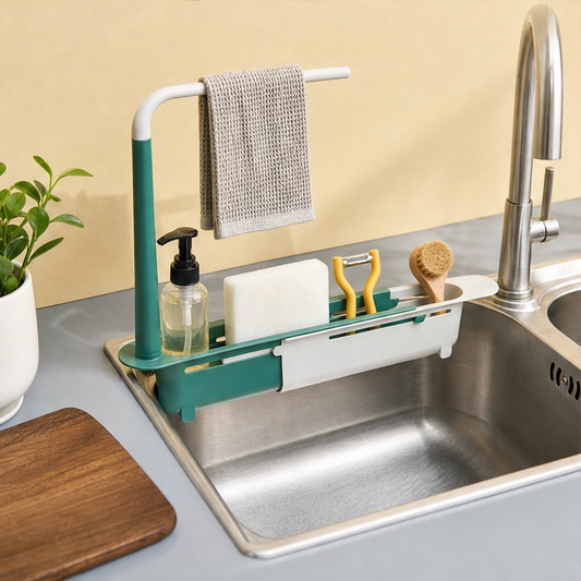 SinkCraft – Adjustable Telescopic Sink Storage Rack with Drain &amp; Towel Bar + 50% OFF lifestyle