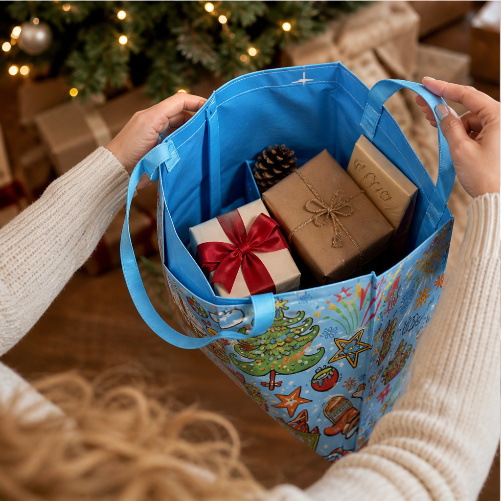 Jollyvale – Reusable Holiday Gift Bags with Handles, Assorted Festive Prints + 50% OFF lifestyle