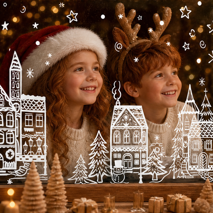Snowmere – Reusable Static Cling Christmas Village Window Decals + 50% OFF lifestyle