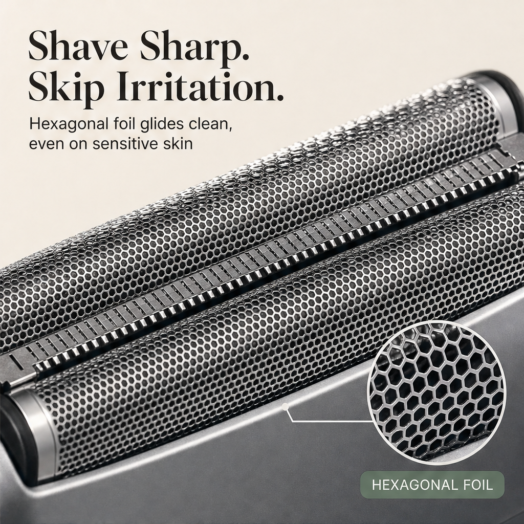 Vellum Shave – Hexagonal Mesh Foil Rechargeable Electric Shaver + 50% OFF features