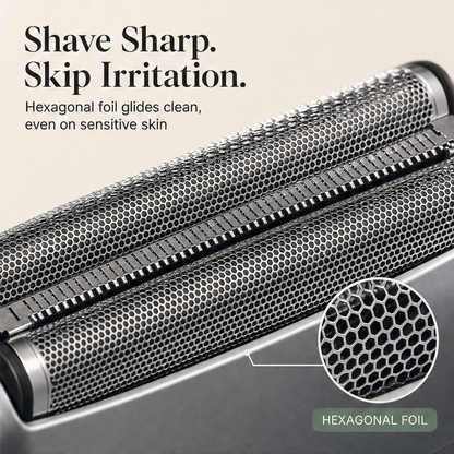 Vellum Shave – Hexagonal Mesh Foil Rechargeable Electric Shaver + 50% OFF features