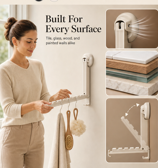 Foldrail – Fold-Flat Suction Cup Drying Rack for Tight Spaces + 50% OFF features