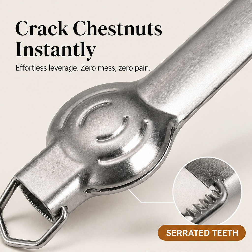 ShellSnap – Lever-Assisted Stainless Steel Chestnut Nut Cracker + 50% OFF features
