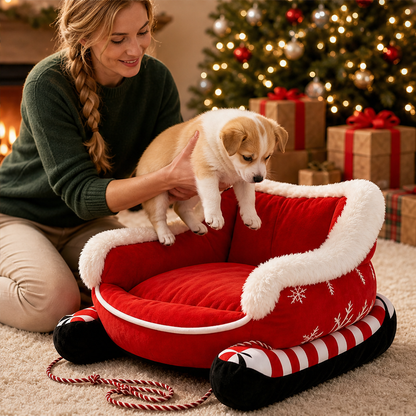 Merryvale – Fleece-Lined Sleigh Design Christmas Pet Bed + 50% OFF lifestyle