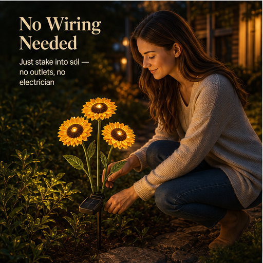 Sunhaven Bloom – Solar-Powered 3-Head Sunflower Stake Lights features
