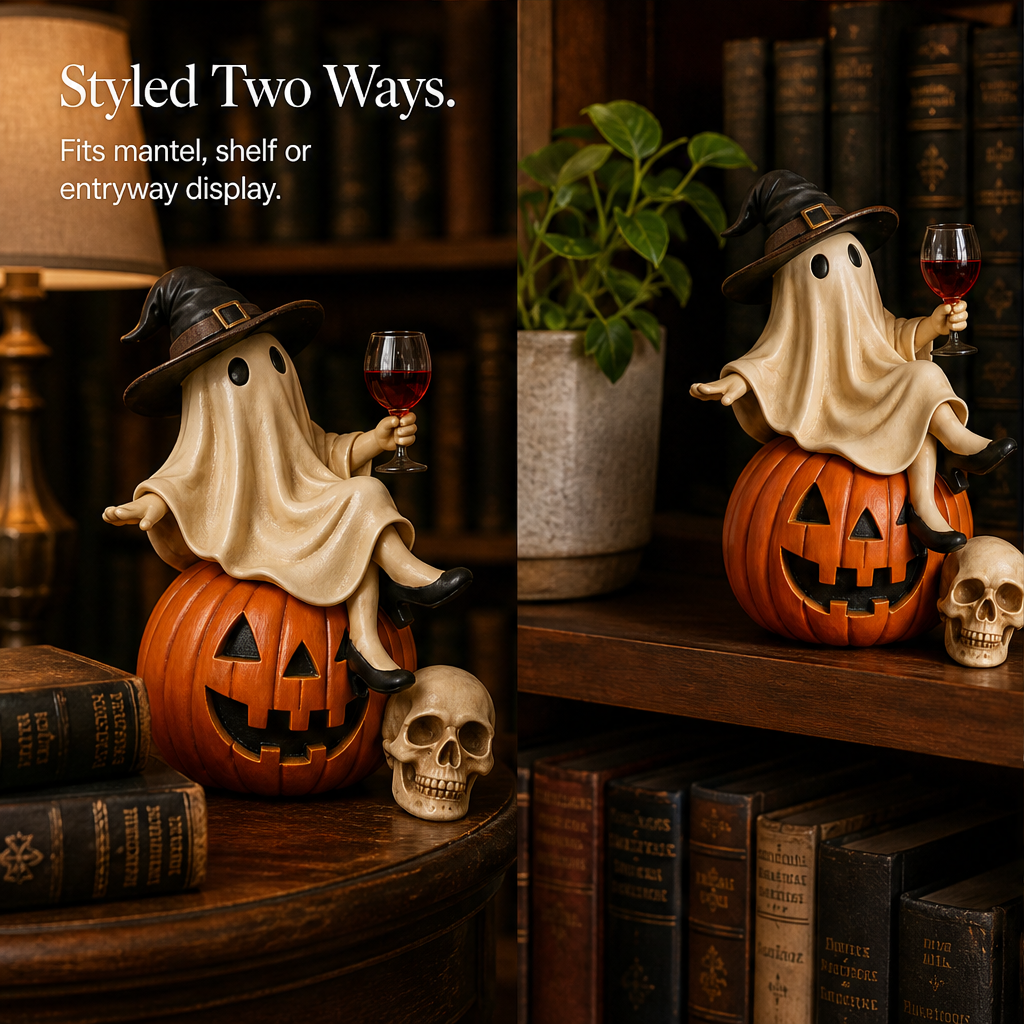 Hollowmere – Hand-Painted Resin Ghost Wine Night Halloween Decor + 50% OFF detail