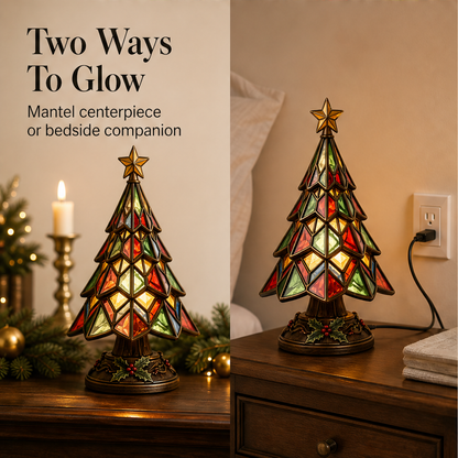 Amberglow Hollis – Stained-Glass Style Lit Christmas Tree Table Lamp + 50% OFF detail