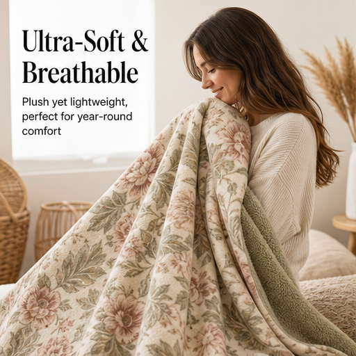 Blossette Home – Reversible Sherpa Floral Throw Blanket features