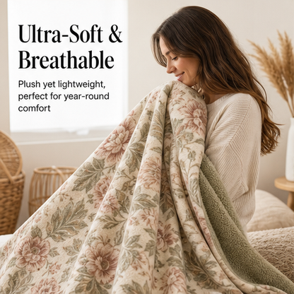 Blossette Home – Reversible Sherpa Floral Throw Blanket features