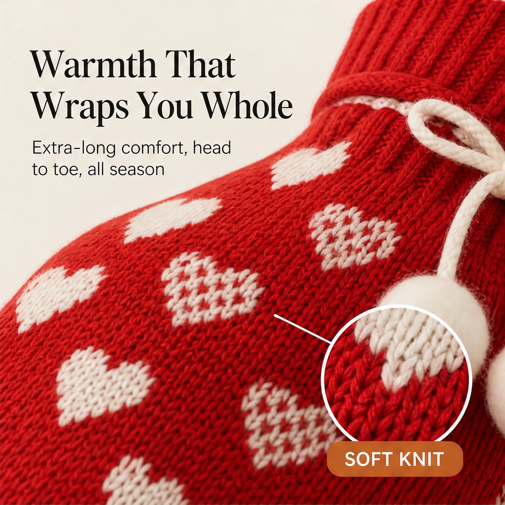 Cozybrae – Extra-Long Knit-Cover Hot Water Bottle for Aches & Cold Nights + 50% OFF features
