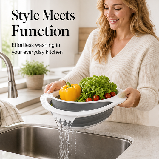 FoldCrate – Collapsible 3-Piece Colander Set with Draining Base + 50% OFF features