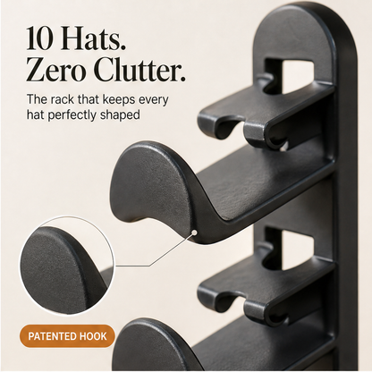 CrownHold – Space-Saving 10-Hat Wall Rack with Locking Hooks + 50% OFF features